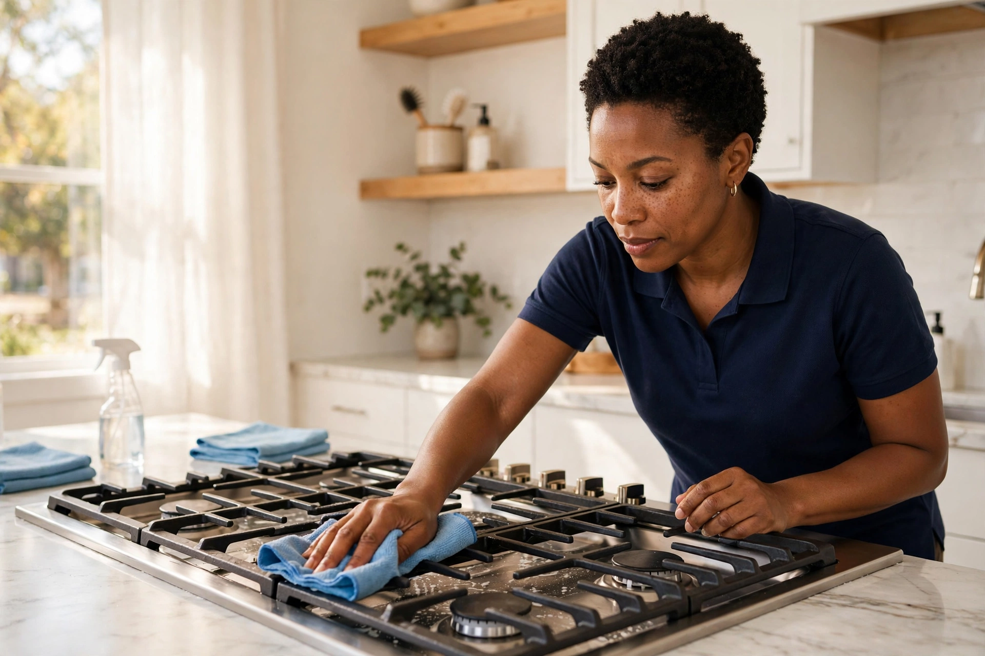 Gate City Maids pro degreasing a gas stovetop