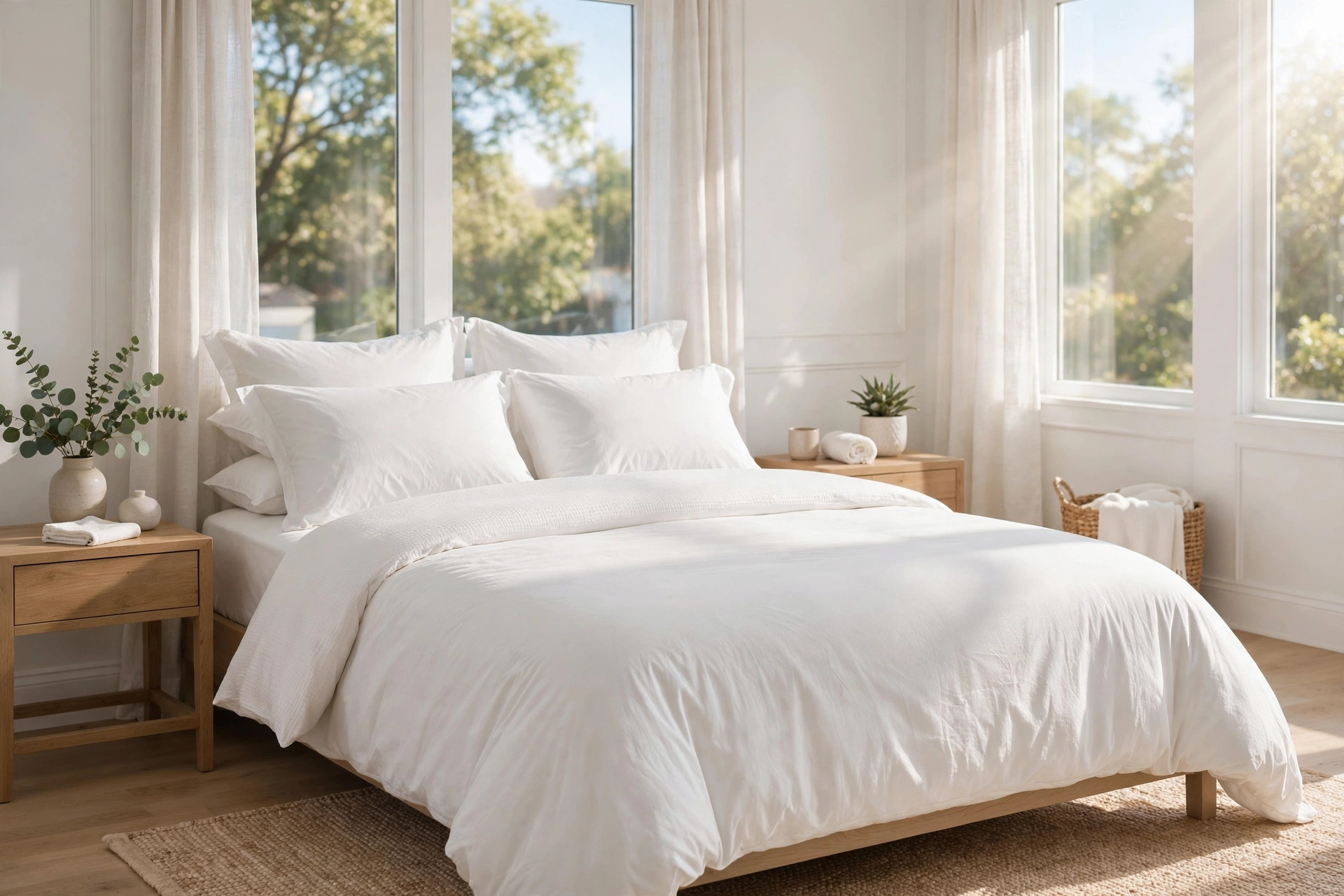 Freshly made bedroom after a Gate City Maids clean
